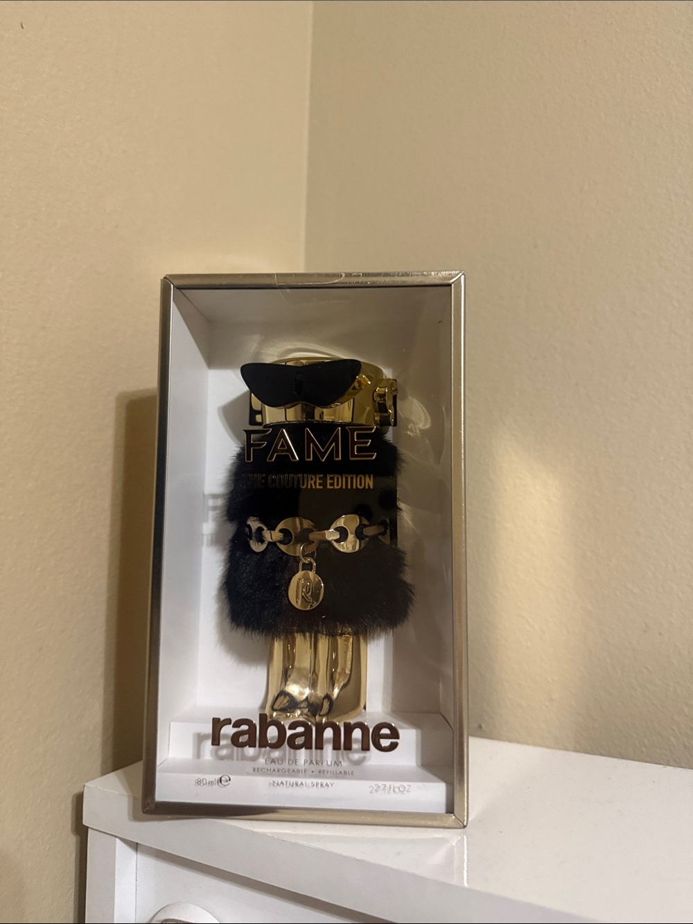 Paco Rabanne FAME couture collection fBlack & Gold Hair Accessory with Fur